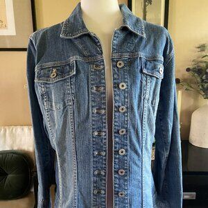 Chico's Platinum Military Denim Jean Jacket Size 2